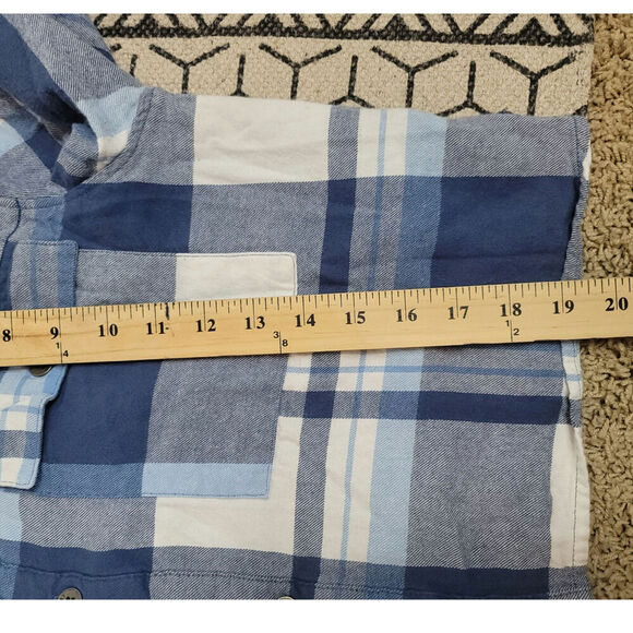 ROXY Both Ways Plaid Long Sleeve Cropped Button Up in Blue, sz Large - Picture 14 of 16